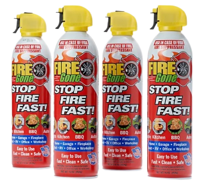 Fire Suppressant Spray Can (4-Piece 16oz.)