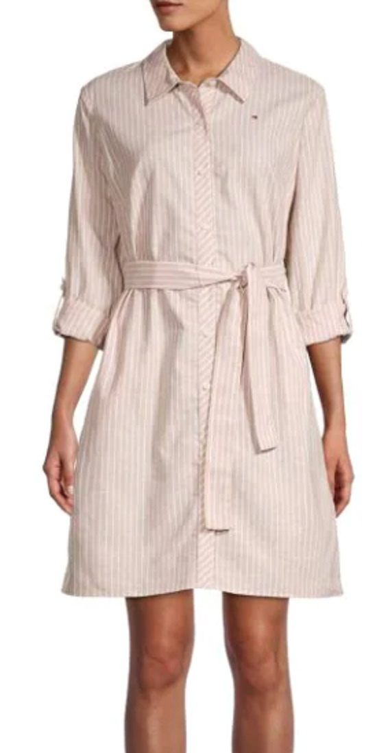 Tommy Hilfiger Stripe-Print Belted Shirtdress