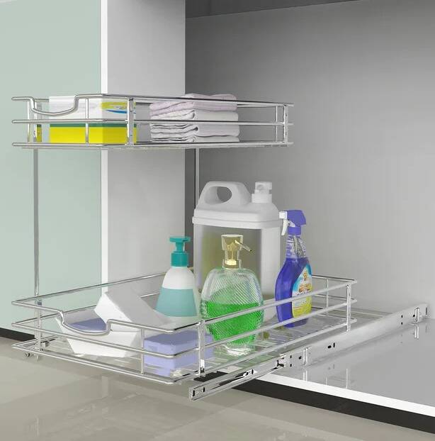 2 Tier Metal Slide Out Cabinet Organizer