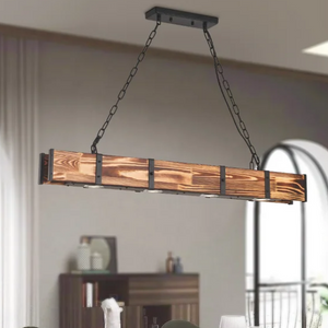 4-Light Metal & Wood Kitchen Island Pendant