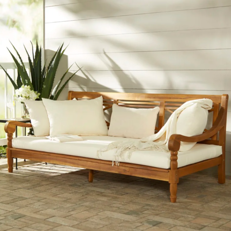 Acacia Wood Cushioned Patio Daybed