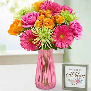 Vibrant Bouquet w/ Vase & Sign