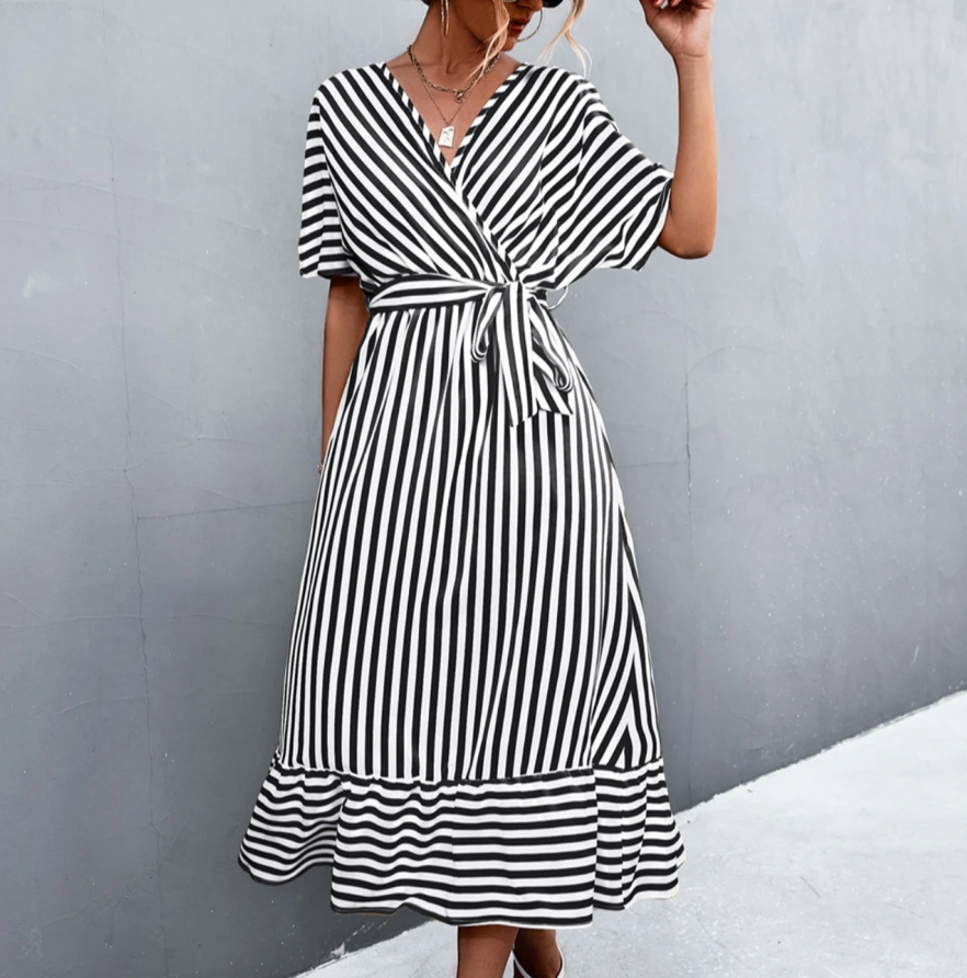 Belted Stripe Midi Dress