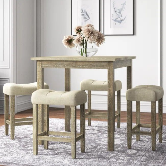 Oak Wood 5-Piece Counter-Height Dining Set