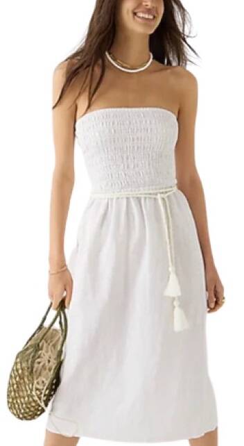 J.Crew Strapless Smocked Linen Dress