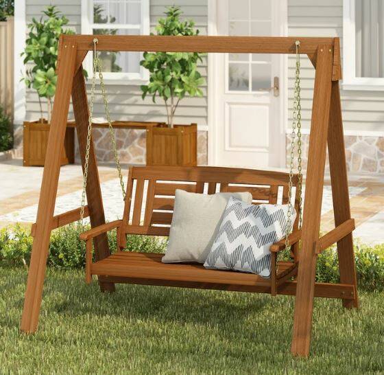 2-Person Mahogany Solid Wood Porch Swing