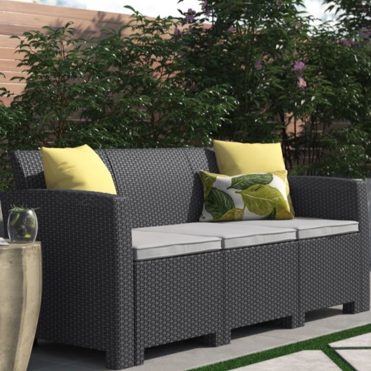 3-Seat Wicker Cushioned Patio Sofa