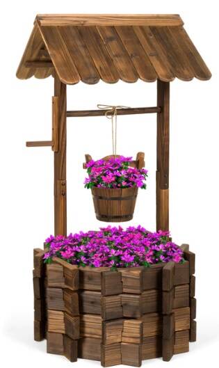 Rustic Wood Wishing Well Planter