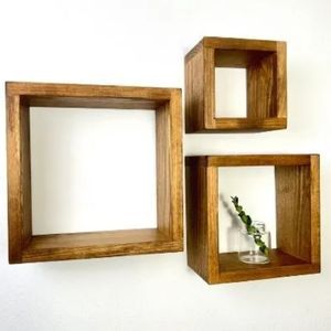 Set Of 3 Wood Floating Cube Shelves