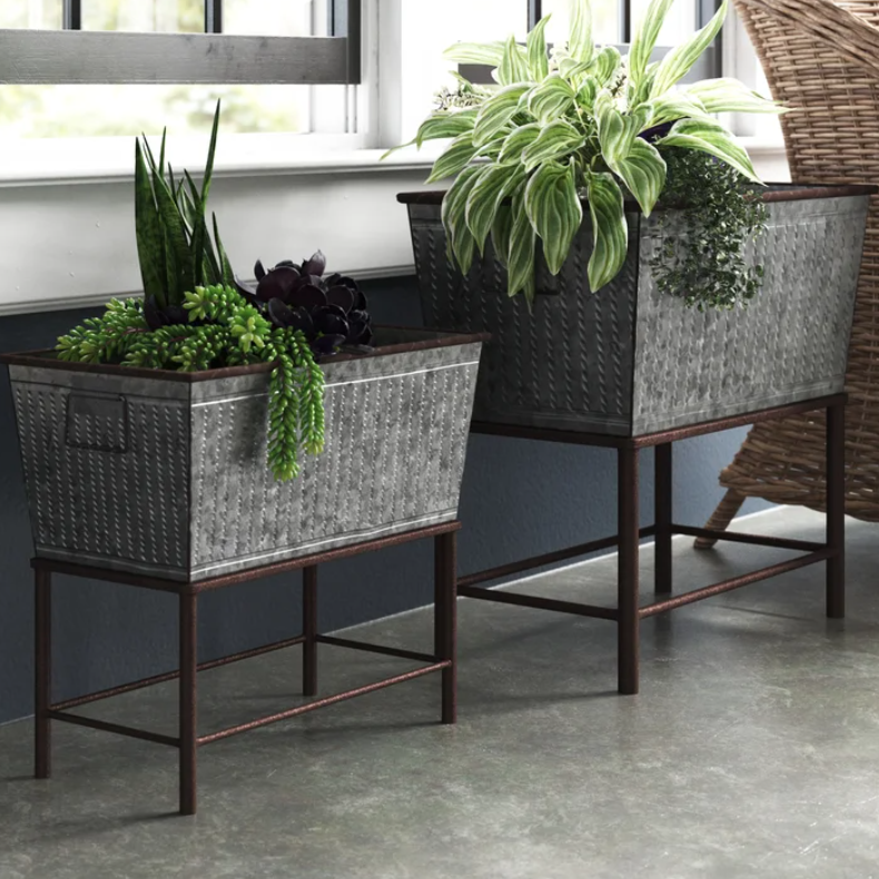 Set of 2 Elevated Iron Planter Set