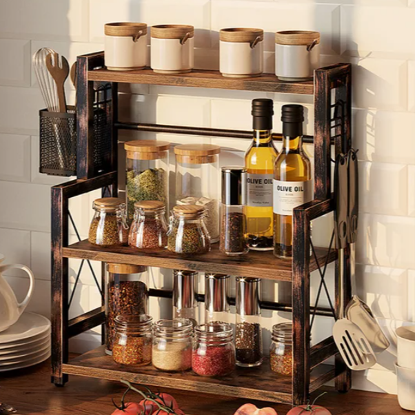 Rustic 3-Tier Spice Rack Organizer