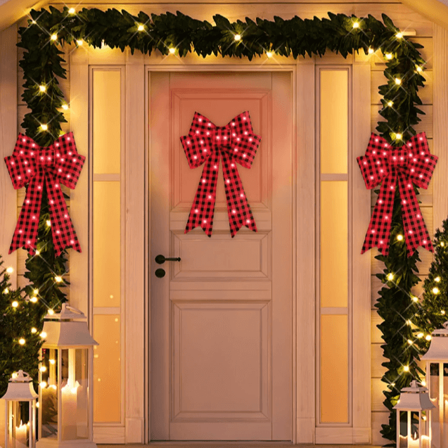 Set of 3 Pre-Lit LED Christmas Bow Decor