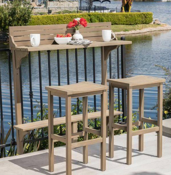 3-Piece Wood Balcony Bar Set