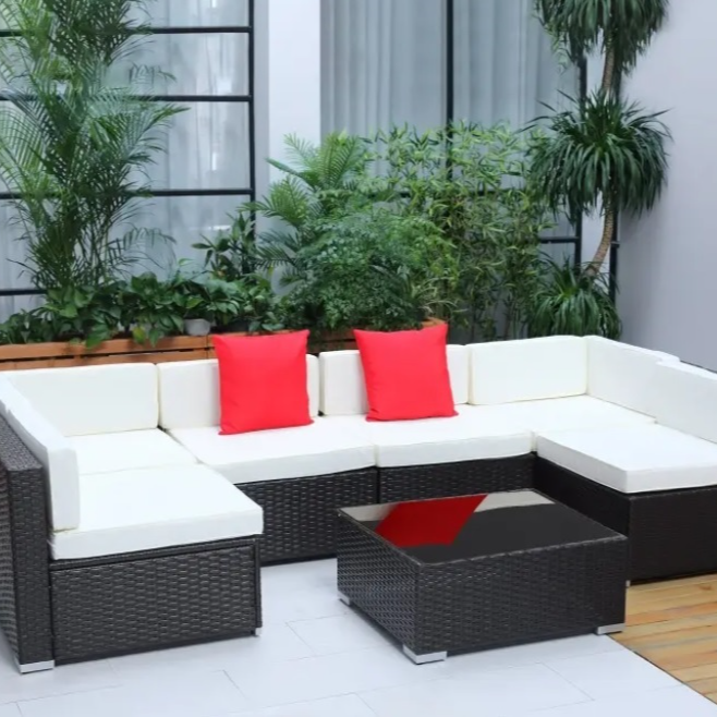 7-Piece Cushioned Rattan Patio Sofa Set