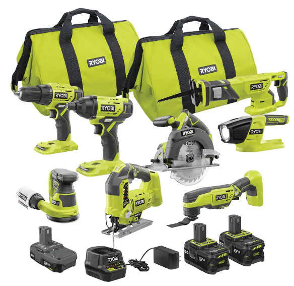 Ryobi ONE+ 18V 8-Tool Cordless Kit w/ 3 Batteries & 1 Charger