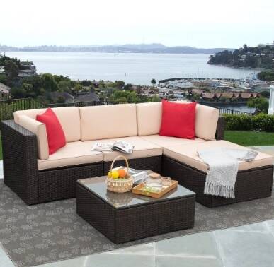 5-Piece Patio Furniture Set w/ Cushions