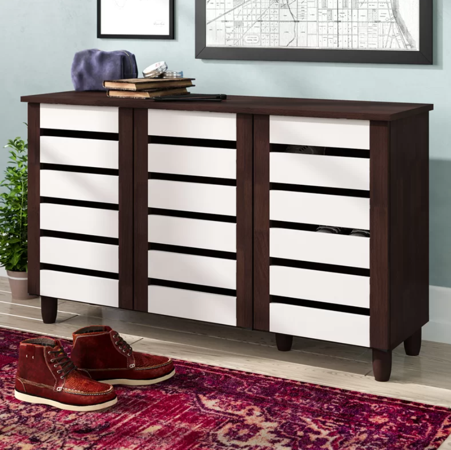 Wood 14-Pair Shoe Storage Cabinet