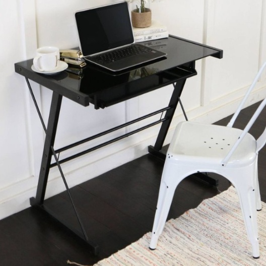 Glass Computer Desk w/ Keyboard Tray