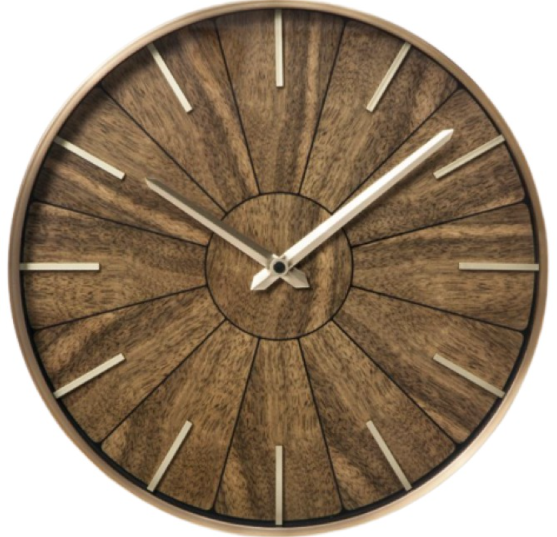 Walnut Finish Brass Wall Clock