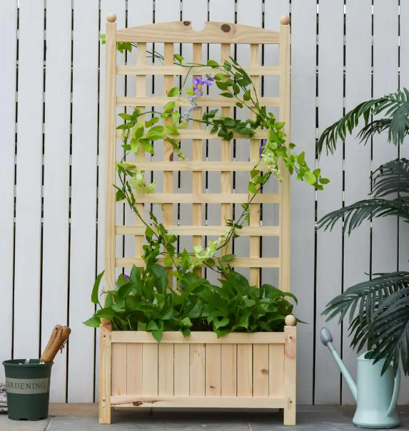 Wood Raised Garden Bed w/ Trellis