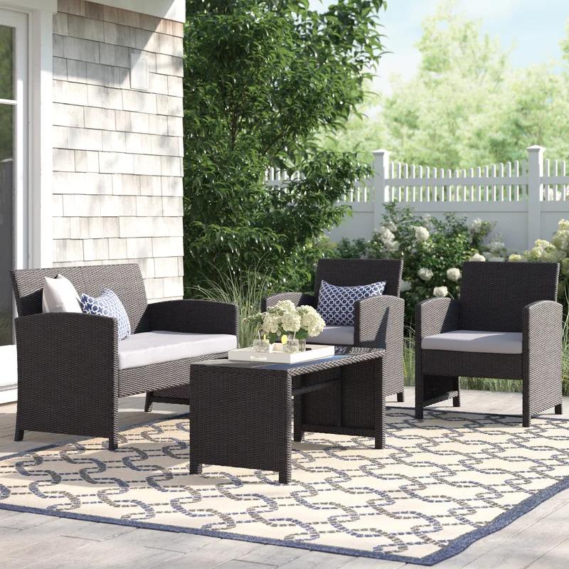 4-Piece Wicker Cushioned Patio Set