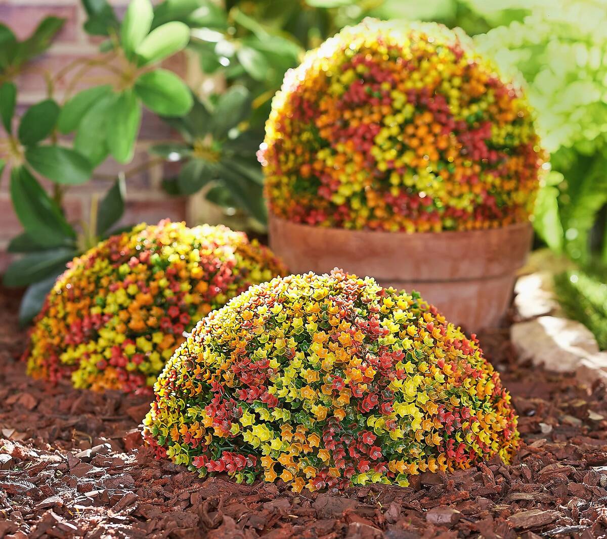 Set of 2 Faux Flower Garden Spheres