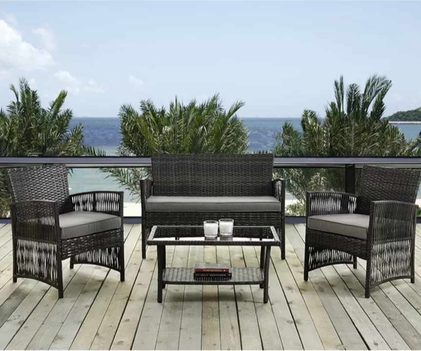 4-Piece Wicker Cushioned Patio Set