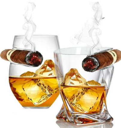 Set of 2 Whiskey Glasses w/ Cigar Rest