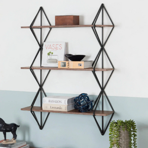 Wood & Metal Wall-Mount Bookshelf