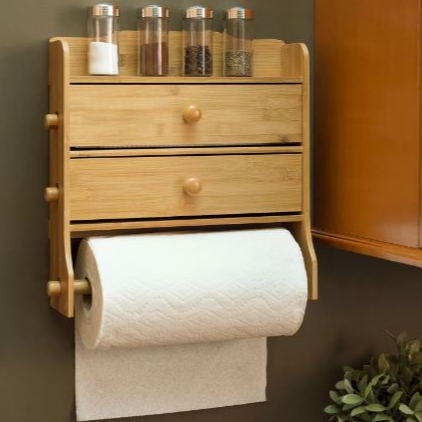 Wood Foil & Plastic Wrap Dispenser w/ Paper Towel Holder