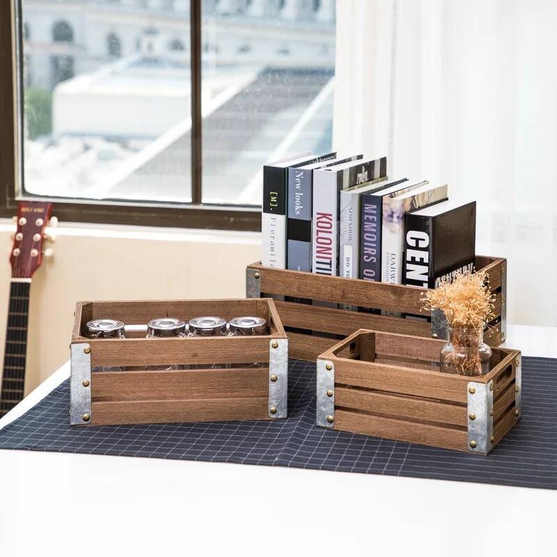 Solid Wood 3-Piece Crate Set