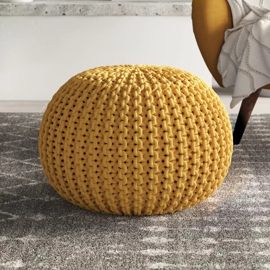 Cotton Round Pouf Ottoman