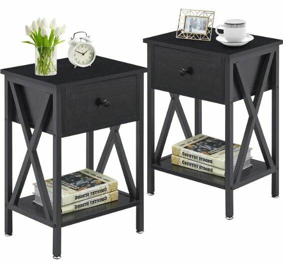 Set of 2 Wood 1-Drawer Nightstand