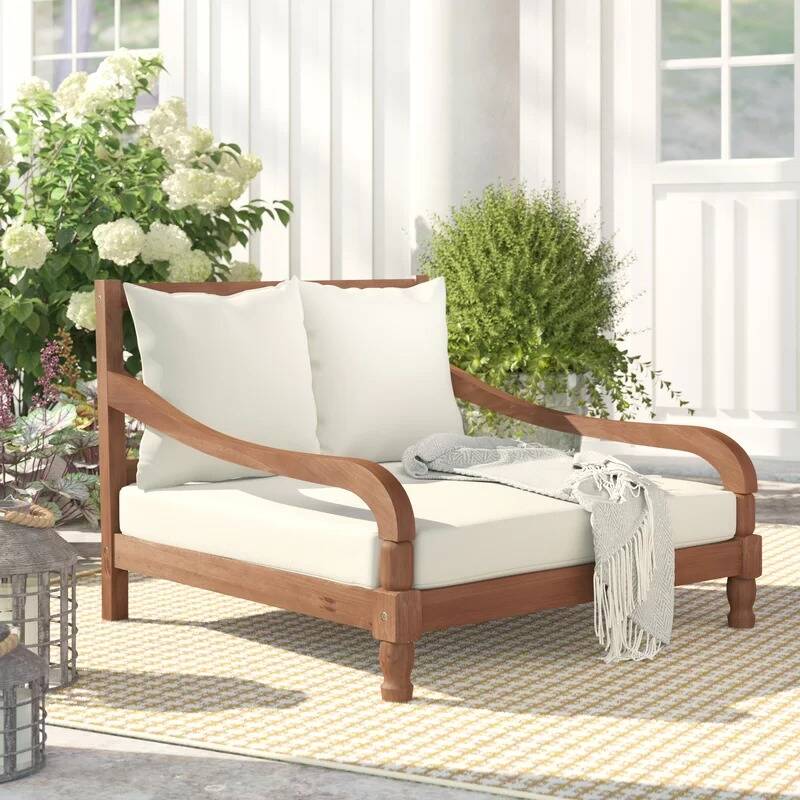 Acacia Wood Cushioned Patio Double Chaise