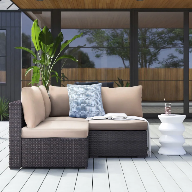 3-Piece Wicker Patio Set w/ Cushions