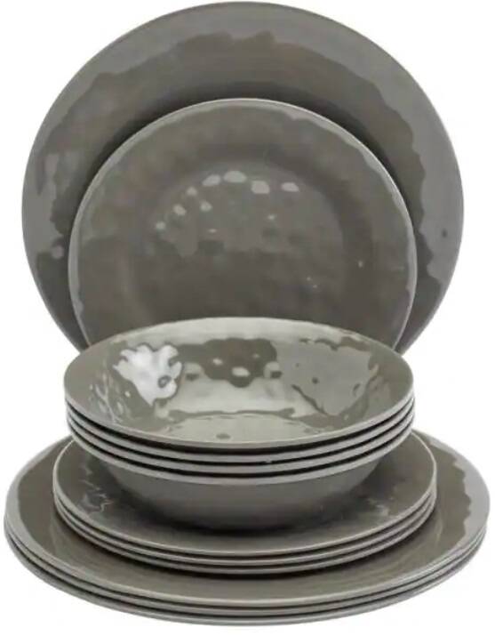 12-Piece Storm Cloud Melamine Dinnerware Set