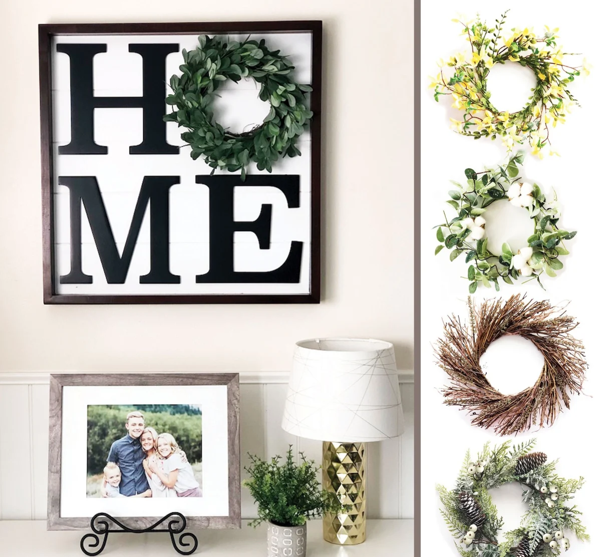 Home Sign w/ 4 Interchangeable Seasonal Wreaths