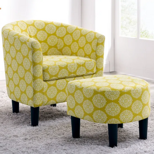 Upholstered Barrel Chair & Ottoman