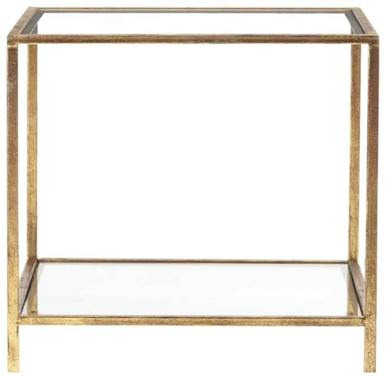 Gold Leaf Metal & Glass Accent Table