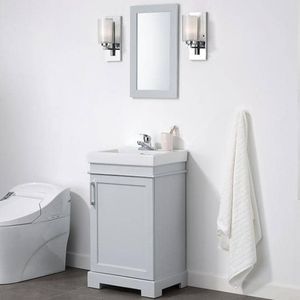 Wood Bathroom Vanity w/ Sink & Mirror