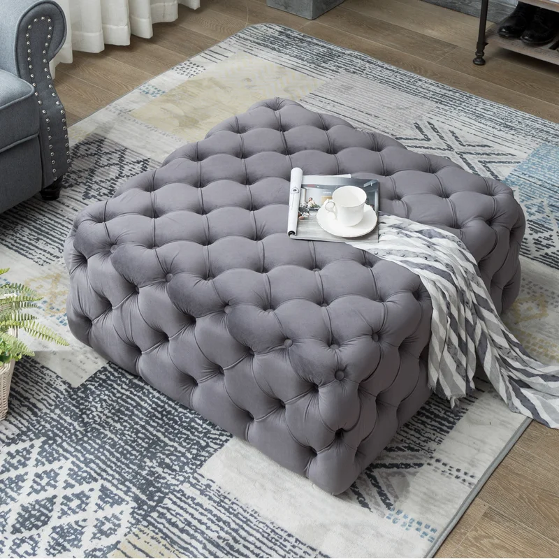 Velvet Tufted Square Cocktail Ottoman