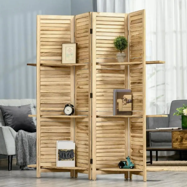 Solid Wood 4-Panel Room Divider