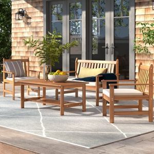 Wood 4-Person Cushioned Patio Set