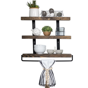 Wood 3-Tier Floating Shelf w/ Towel Holder