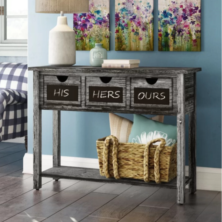 Solid Wood 3-Drawer Console Table