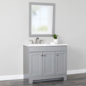 Marble Top Single Sink Bathroom Vanity w/ Mirror