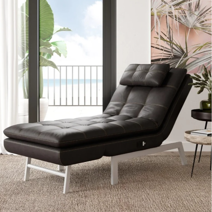 Tufted Faux Leather Reclining Chaise Lounge