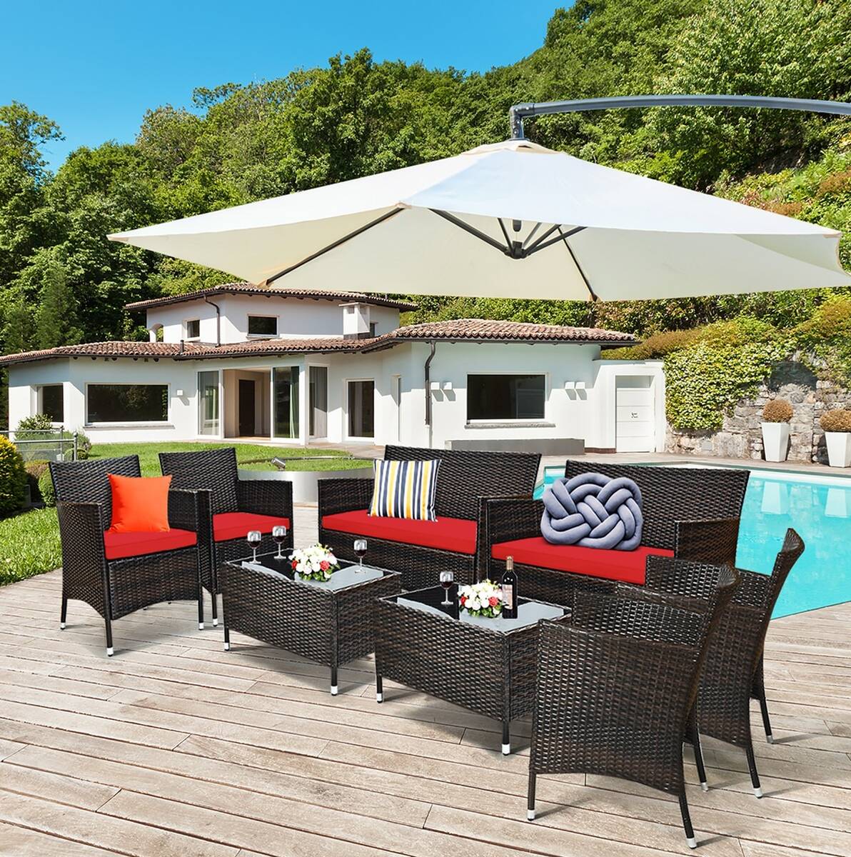 8-Piece Cushioned Rattan Patio Furniture Set