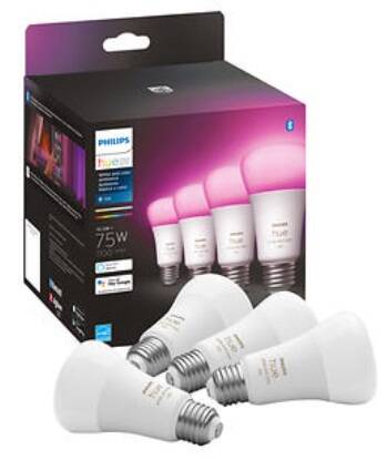 4-Pack Philips Hue 75W A19 Color Smart Bulbs