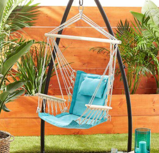 Hanging Hammock Chair w/ Wooden Armrests